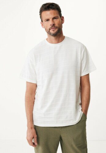 Pique T-shirt With Structured Stripes Off White