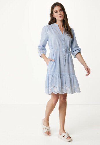 Embroidery dress with gathering details Light Faded Blue