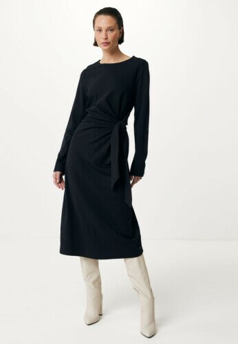 Long sleeve dress with knotted detail at waist Black
