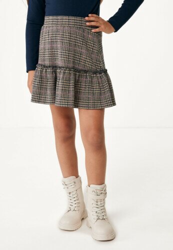 Check Skirt With Ruffle Navy