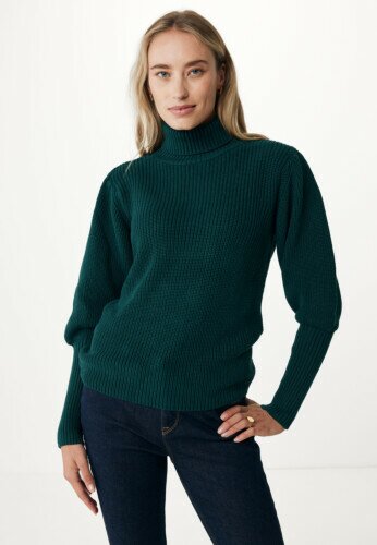 knitted pullover puff sleeve Dark Green