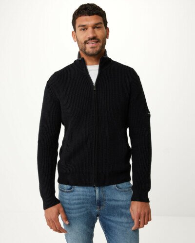 Heavy knit zip through cardigan Black