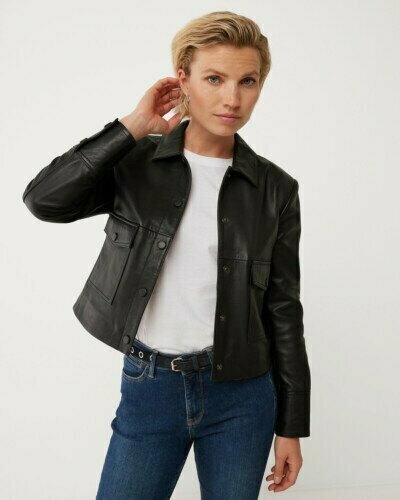 Leather jacket with pockets Black
