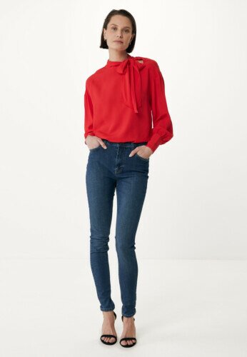 Long sleeve bowtie blouse Red