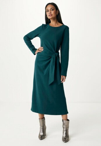 Long sleeve dress with knotted detail at waist Dark Green