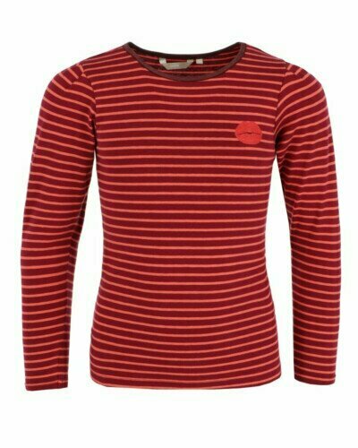 Striped long sleeve top with red kiss