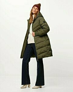 Midi length hooded padded jacket Olive