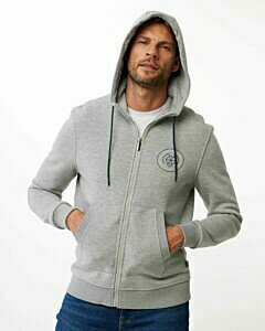 Hooded sweater with small chest artwork Grey Melee