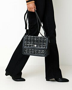 Tweed flapover bag Black