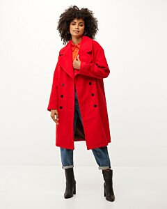 Midi length big lapel collar coat Red