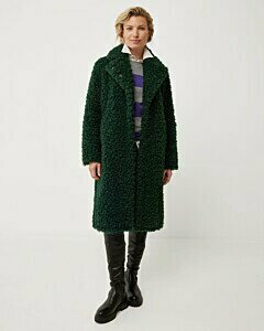 Faux fur coat with belt Dark Green
