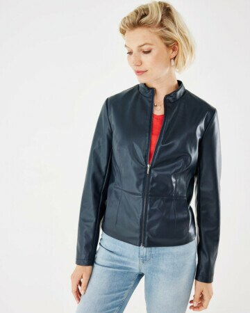 Mexx Women Faux leather jacket zipper navy