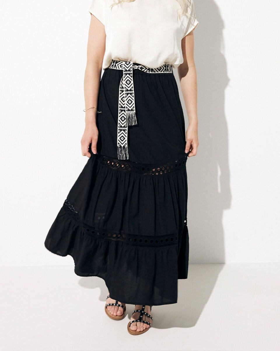A-lijn rok met broidery tape Black