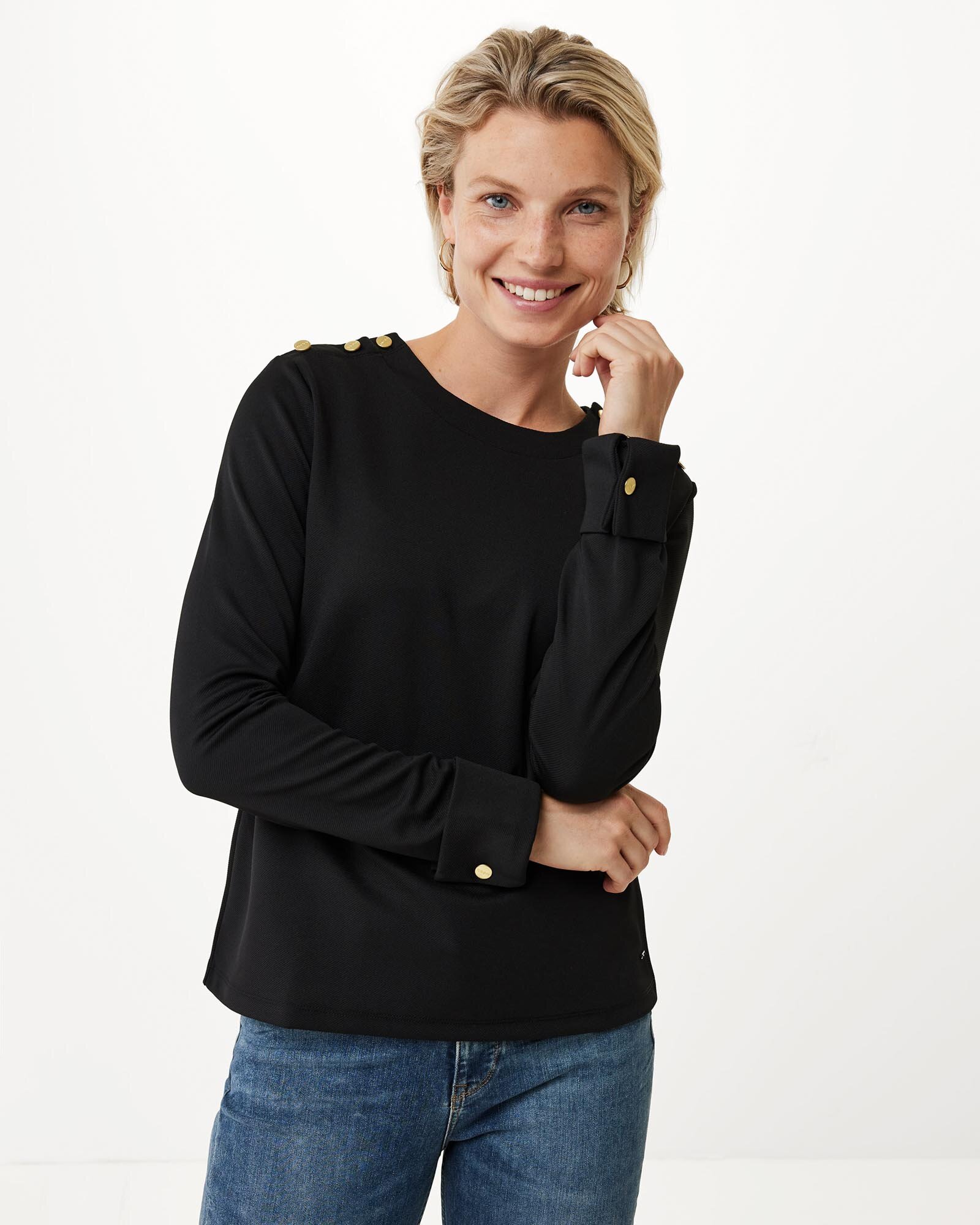 Longsleeve top with buttons on shoulders Black